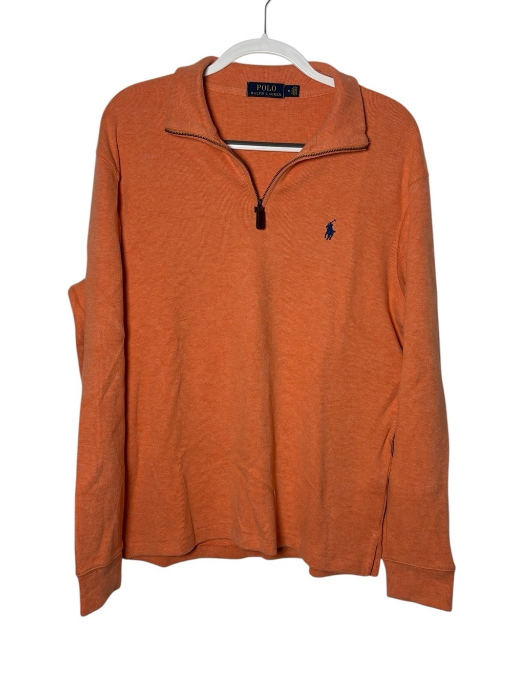 Polo Ralph Lauren Orange 1/4 Zip Pullover Sweater Medium 100% Cotton